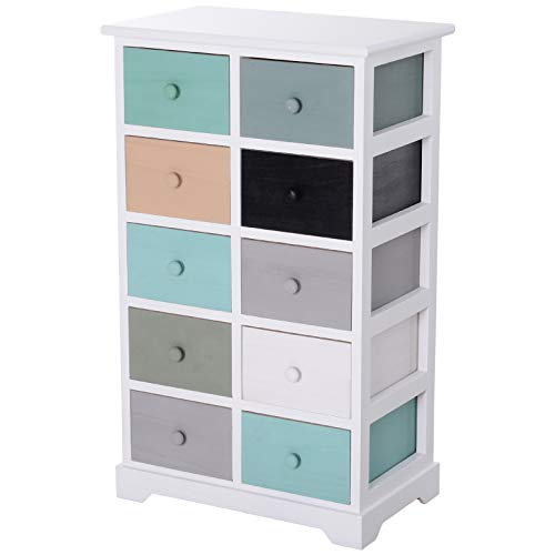 HOMCOM Armario Auxiliar 10 Cajones 45x28x75cm Cajonera Multicolor Comoda Casa Oficina