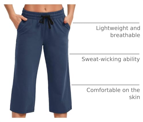 Image of SPECIALMAGIC Women Capri Pants Cotton Yoga Wide Leg Pajama Pants Capris Sweatpants Sports