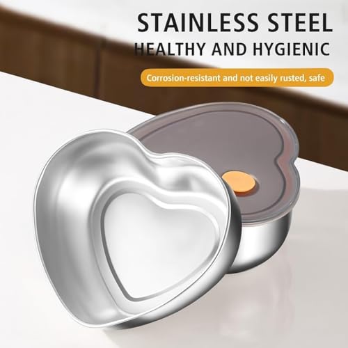 Image of Clazkit New Refrigerated Vacuum Stainless Steel 600ML Fresh Lunch Box Heart Shape Lunch Box Airtight Food Storage Container with Lid,Birthday Return Gift -Pacck of 2
