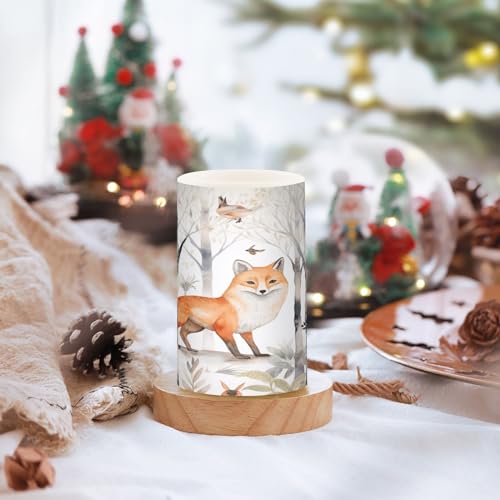 Image of Fox in The Woods Flameless Candles With Remote - Set of 2 Battery Operated Pillar Candles for Home Decoration, Christmas, Party