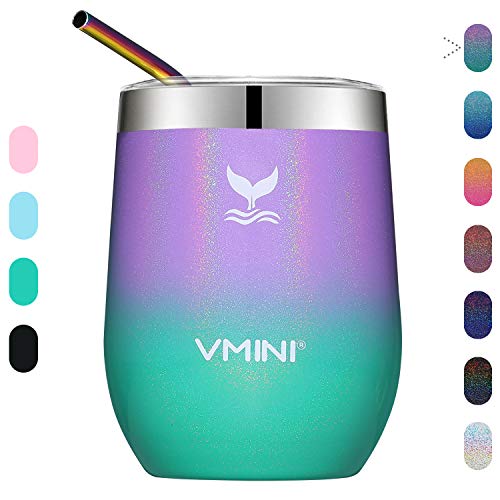 Vmini Wine Tumbler with Lid - Wine Glass, Travel Mug, Stemless Coffee Cup