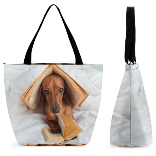 Sac shopping chien lisant pour femme - Grand cabas d'épaule 28.5x18x32.5cm