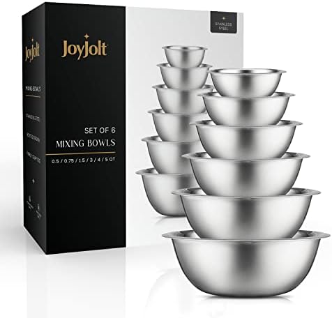 JoyJolt Stainless Steel Mixing Bowl Set - 6 Piece Nesting Bowls, 5qt to 0.5qt, Black, Perfect for Dough, Batter & Baking - Thumbnail 5