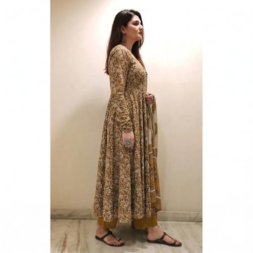 Image of Nermosa Women Printed Anarkali Kurta and Pant Set with Dupatta | Printed Kurta Set | Cotton Suit | Women Kurta Sets |