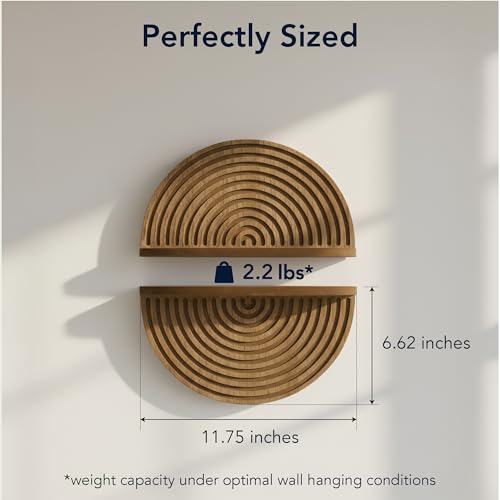 Image of American Art Decor Brown Boho Arched Lunar Ledges Wall Shelf, Wood 2 Piece Floating Bookshelf for Wall, Modular Arch Display Shelf for Bedroom Bathroom Kitchen Living Room Decor, 6.62 inch H x 11.75 inch L