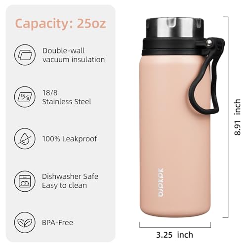 Image of BJPKPK 25oz Insulated Water Bottle, Stainless Steel Bottle with Handle | Vacuum Insulated Bottle with Leak-Proof BPA-Free Design, Keeps Drinks Cold & Hot for Gym, Office, Travel & Daily Use