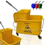 Kentucky Floor Mop Bucket on Wheels - Large Capacity Commercial Industrial Floor Mop Bucket with Wringer and Carry Handle - Ideal for Warehouse, Hotel, Office, School Use - Yellow