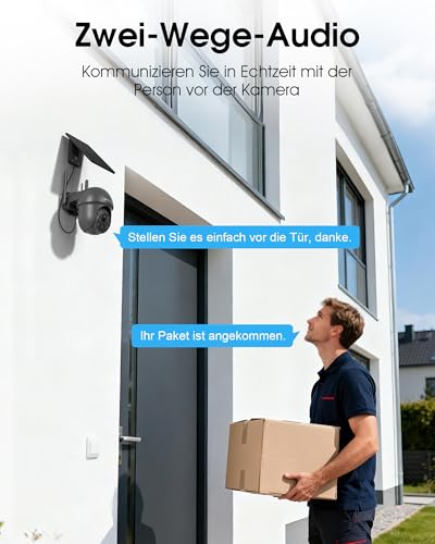 ARCCTV 4MP Solar Überwachungskamera Aussen, 2,4/5GHz-WLAN, Aussenkamera Kabellos Akku, Alarm Bei Personenerkennung, Nachtsicht in Vollfarbe, Zwei-Wege-Audio, Wasserdicht, Grau (2Pcs)