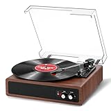 Record Player, Bluetooth Turntable with 3 Speeds (33/45/78 RPM), Built-in 2 Stereo Speakers, RCA Output, AUX Input, Belt-Driven Retro Vinyl Player for Vinyl Records and Music - Walnut