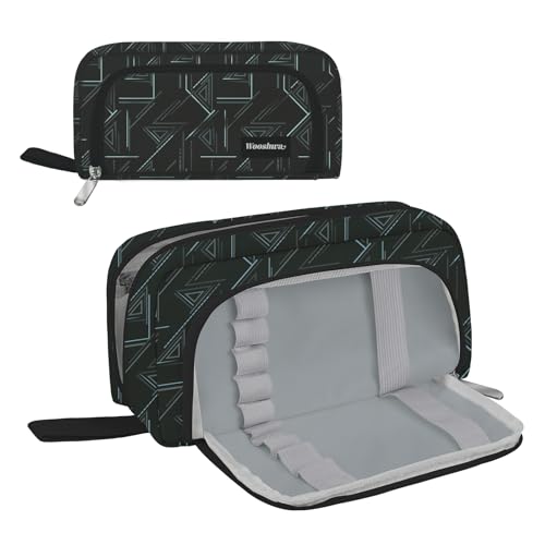wooshwa Estojo escolar Oxford grande 6 compartimentos Pencil Case com alça estojo canetas lápis material escolar para menina menino adolescentes 24 x 13,5 x 6 cm, Geométrico escuro, Estojo escolar