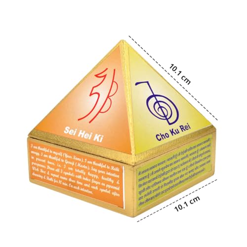 Image of Reiki Crystal Products Cho Ku Rei Wooden Pyramid Wish Box Reiki Symbol Crystal Grid Box Size 10.1 cm (4 inch) for Reiki Wish Healing and Crystal Healing Wish Box