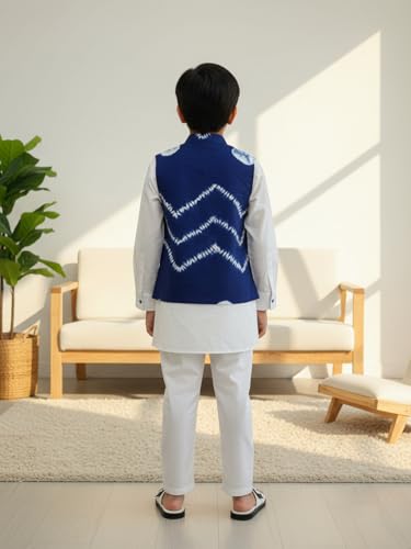 Image of Pspeaches Boys Ethnic White Cotton Full Sleeve Mandarin Collar Solid Kurta & Pyjamas 2 Piece Set