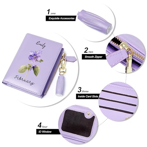 Customized Women's Wallets with Name and Flower,Holiday Gift for Women,Thanksgiving Day Gifts for Parent Grandpa,Birthday Gift for Husband/Wife4