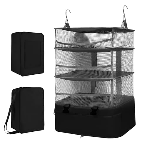 Hanging Packing Cubes for Travel, Oxford 300D fabric hanging storage organizer, can be carried on both shoulders (black, L-1)3