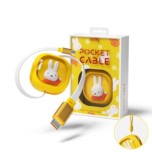 Miffy Charger Pocket Cable 65W 3.9ft USB-C to USB C, Type C Charging Cable Fast Charge (Yellow)