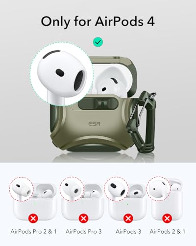 Image of ESR for AirPods 4 Case, Compatible with AirPods 4 Generation Case (2024) (USB-C), Compatible with MagSafe, Drop-Proof Lock, Easy Open, Cyber Series, Army Green