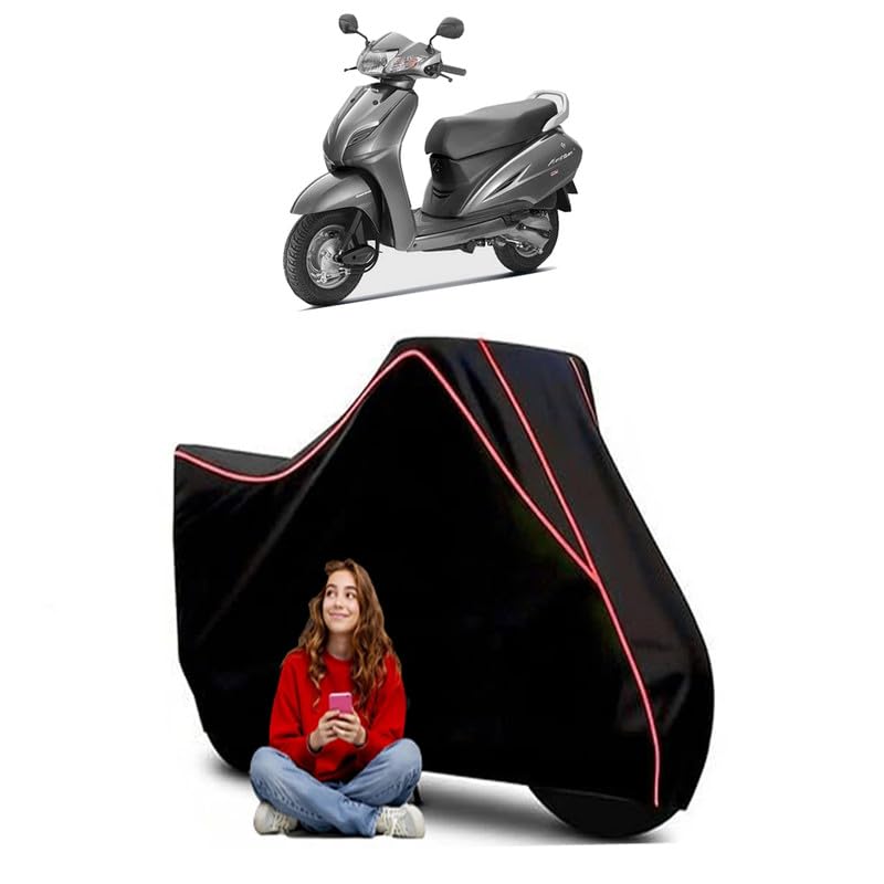 Image of Activa 110 BS6 Scooty Bike Cover Water Resistant Outdoor Use Universal Fit Scooters Motorcycles Heavy Duty UV Protection Dust Rain Scratch Resistant Elastic Bottom Black Blue Piping