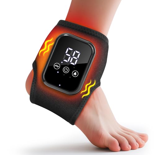 Cordless Ankle Heating Pad & Foot Massager Heated Ankle Wrap with 3 Heat Levels (118-136) & 3 Vibration Modes Adjustable Brace for Pain Relief Portable Foot Warmer for Home Office Travel