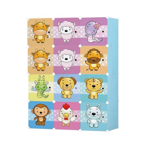 Image of AYSIS Almirah for Clothes,Plastic Soft Sheet Collapsible Wardrobe for Clothes for Kids Clothes /Toy /Book, Baby Cupboard for Clothes Storage in Bedroom Nursery,Cartoon (Zodiac Blue, 12-Shelf-12-Door)