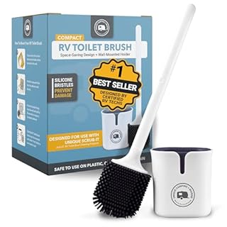 Unique Silicone RV Toilet Brush, Compact, Won't Damage Toilets or Seals, Wall-Mount No-Drip Holder