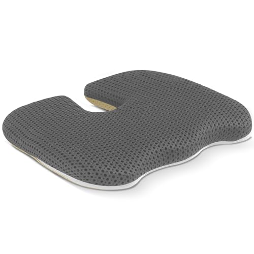Gooo&Ma Air Fiber Seat Cushion for Office Chair, Breathable U-Shape Tailbone Relief Cushion for Desk Chair, Washable Ergonomic Chair Pad for Driving & Gaming, Cooling Mesh Back Support(Grey)