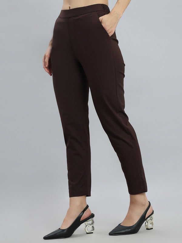 Image of GO COLORS Solid Tapered Fit Chino Pants for Women |Mid Rise, Side Pocket