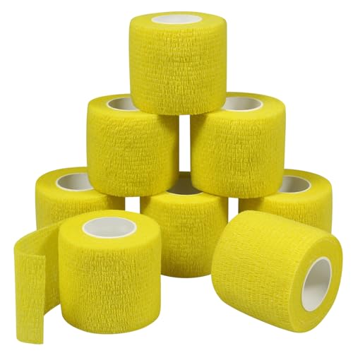 QiGui 8 Rollen Selbsthaftende Cohesive Bandage Haftbandage Verband Fixierverband elastische Binde Pflasterverband Für Finger, Hand, Zehen Und Füße 5cm X 4.5m (Gelb)