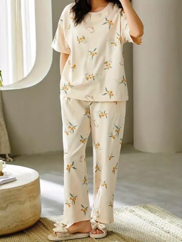 Image of GLASGO Women's Cotton Pajama Set with Top & Pants|| Korean Night Suit|| Lightweight Printed Set || Soft & Comfy Sleepwear for Girls & Women || LNS-3-$