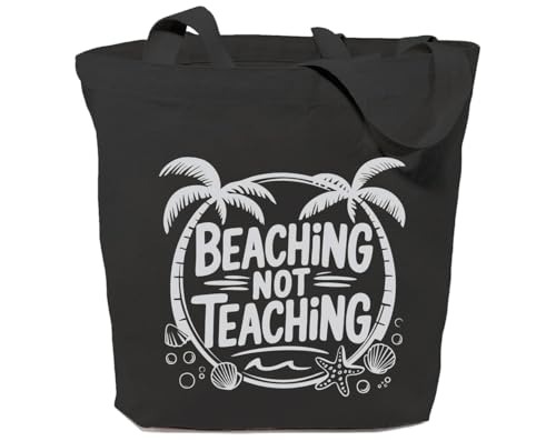 Beaching Not Teaching Canvas Tote Bag for Women Vacation Trip Beach Bags Reusable Grocery Shoulder Bag Teachers Gift