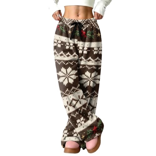 Wide Leg Pajama Pants for Women Plush Christmas Print Flannel Travel Pant - image 5