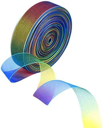 Rainbow Colors Shimmer Sheer Organza Ribbon for Trimming Gift DIY Crafts Wedding Party Festival Decor Supplies (25MM/45M/1Roll)