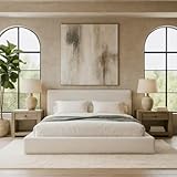 Cloud Frame Square Bed – Washable Cover - Soft Upholstered Linen - Minimalist Modern - Sold Separately (White Linen, Queen Base)