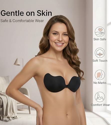 Image of DClub Strapless Sticky Bra Invisible Backless Stick on Bra Push up Lift Bras for Women Dress Reusable Silicone Nipple Covers