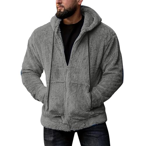 RTRDE Mens Casual Jacket Lightweight Sherpa Jackets Full Zip Warm Fuzzy Windproof Winter Coats Hooded Work Coats, M-3XL