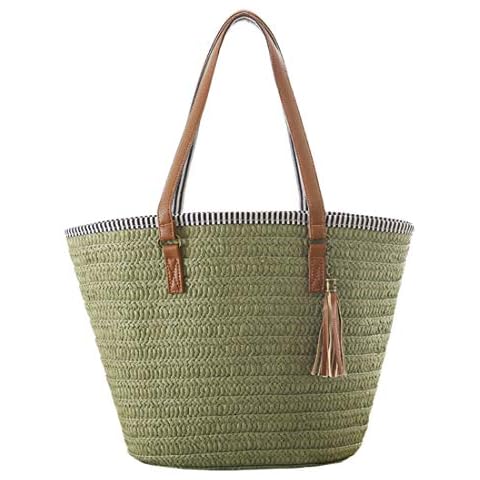 YONKINY Stroh Strand Tasche Sommer Vintage Strandtasche Handarbeit Umhängetasche Tote Große Tasche Cover
