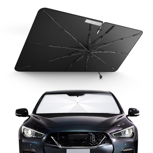 【10本のガラス繊維製強化傘骨】HUAHAO 日産 スカイライン V37専用 傘式 サンシェード 車 フロント スカイライン 車用サンシェード 暑さ対策 遮光断熱 UVカット 折り畳み式 取付・収納簡単 フロントガラスサンシェード スカイライン v37 ア