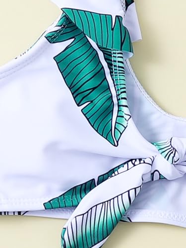 Image of Girl's 2 Piece Bikini Set Tropical Print Self Tie Bathing Suit Swimwear Green 140