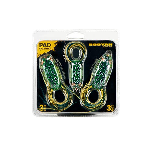 BOOYAH Pad Crasher 3-Pack Topwater Bass Fishing Hollow Body Frog Lure with Weedless Hooks, Leopard Frog