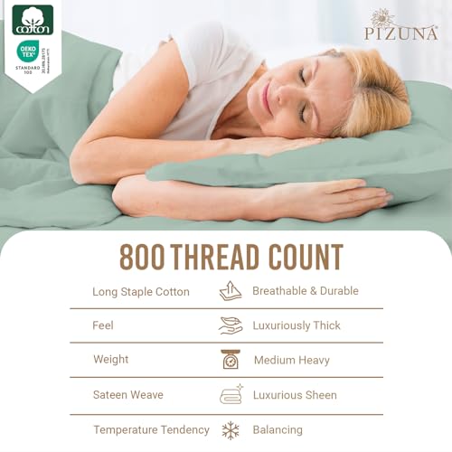 Image of Pizuna 100% Cotton Bedsheet Super King Size Sea Foam, 800 Thread Count Long Staple Combed Cotton Flat Bedsheets 108x108 Inches with 4 Pillow Covers, Bed Sheet for Super King Size Bed