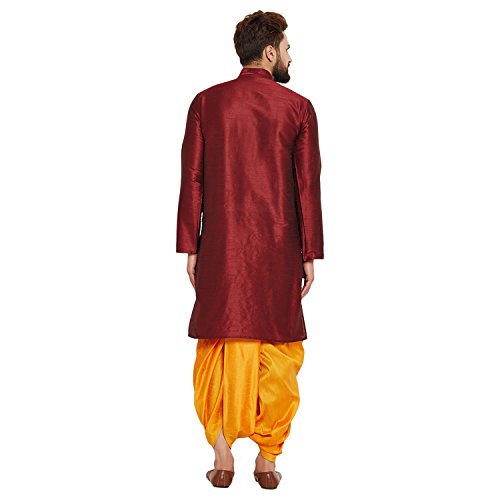 Image of SOJANYA (Since 1958 Men's Off-White and Gold Dupion Silk Dhoti Kurta Set