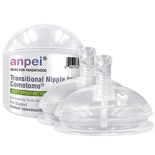Anpei Straw Cup Straw Transitional Nipples Set of 2 with Nipple Storage Case Compatible with Comotomo Baby Bottles, 5 oz and 8 oz