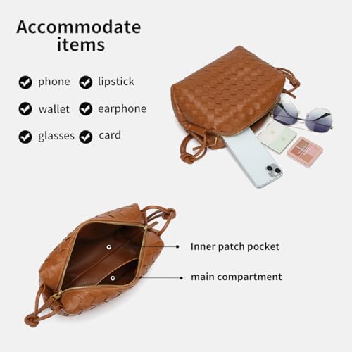 Image of Woven Crossbody Bags for Women Handmade Woven Purse Shoulder Bag Small Handbag PU Leather Purses Bag