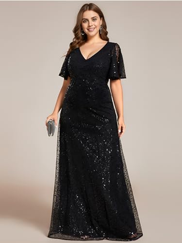 Ever-Pretty Women's Elegant V Neck Sequin Short Sleeves A Line Floor Length Plus Size Formal Dresses Evening Gowns4