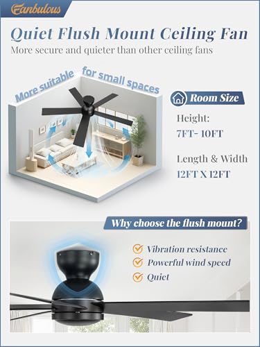 Image of Fanbulous 48 Inch Black Ceiling Fan no Light with Remote, Flush Mount