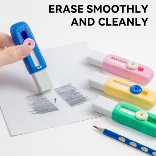 Image of M&G 1+1 Pack Blue Sliding Retractable Cute Eraser Set, Refillable Soft Large Rubber Eraser with Sleeve for Kids Students School Office Supplies