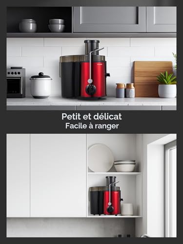 FOHERE 400W Centrifugeuse Extracteur de Jus à 3 Vitesses, Centrifugeuse Fruits et Legumes avec Bec Anti-goutte, Grande Goulotte d'alimentation 65MM, Sans BPA Pichet à Jus et Recette de Jus, Rouge – vue 8