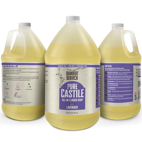 Image of BAMBOO AND BIRCH Pure Castile Soap Liquid, Certified Palm Oil Free Natural Soap, Lavender, 1 Gallon