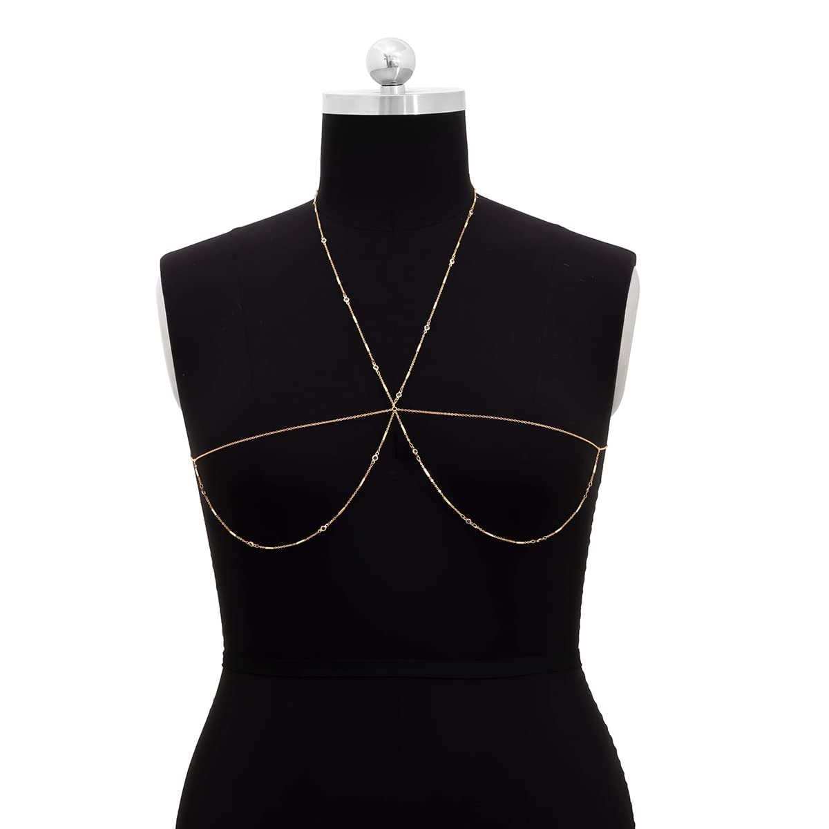 RWRAPS Joyas para el Cuerpo Sexy Crystal Cross Bikini Chest Chain para Mujeres Sujetador Simple Arnés Lencería Festival Regalo Fiesta (Goldcolor)