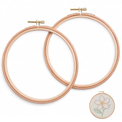 2 Pack 6 Inch Wooden Embroidery Hoops Small Beech Cross Stitch Hoops Ring Frame with Copper-Plated Screw Craft Sewing Rings for Art and DIY Home Decoration