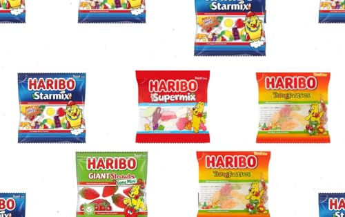 Harribo Mini Treat Bags - Mixed Box of 30 Bags 16g each, Includes Starmix, Tangfastics and Supermix, Party Bags, Stocking Fillers